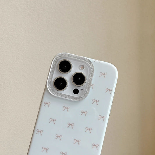 White Puffy Bow Pattern iPhone Case – Glitter Camera Bump