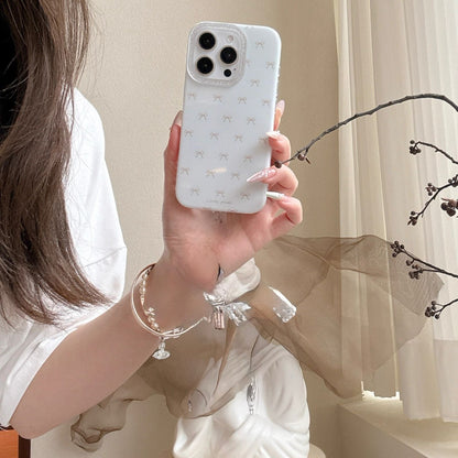White Puffy Bow Pattern iPhone Case – Glitter Camera Bump