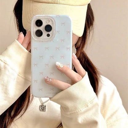 White Puffy Bow Pattern iPhone Case – Glitter Camera Bump