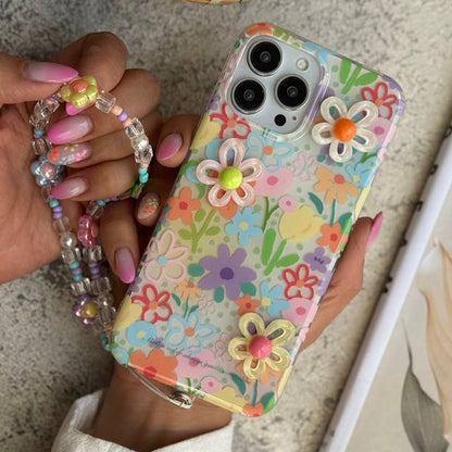 3D Floral Garden iPhone Case with Flower Bead Wrist Chain – Clear