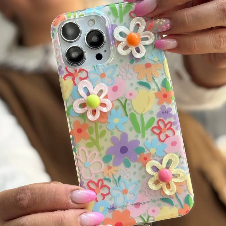 3D Floral Garden iPhone Case with Flower Bead Wrist Chain – Clear