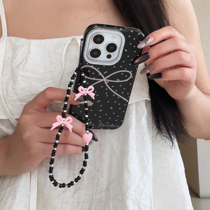 Lovely Power Black Star Bow iPhone Case – with Bead Chain