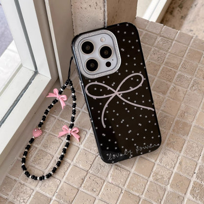 Lovely Power Black Star Bow iPhone Case – with Bead Chain