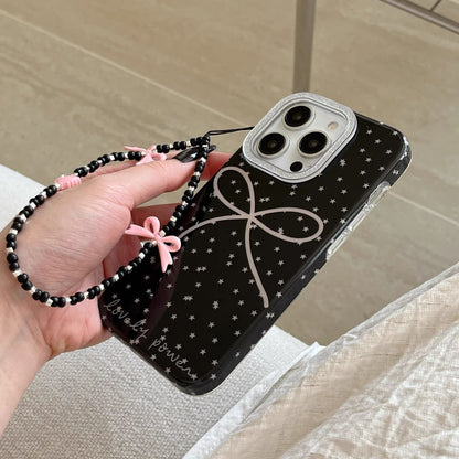 Lovely Power Black Star Bow iPhone Case – with Bead Chain