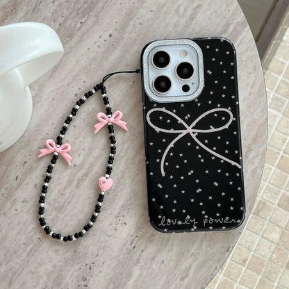 Lovely Power Black Star Bow iPhone Case – with Bead Chain