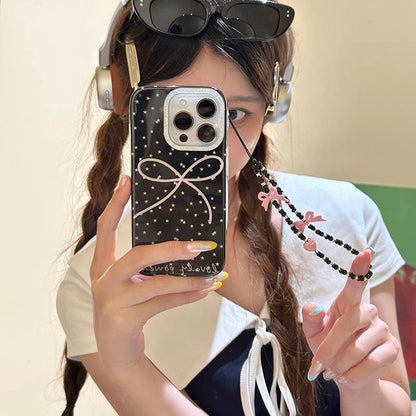 Lovely Power Black Star Bow iPhone Case – with Bead Chain