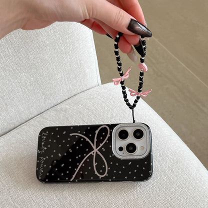 Lovely Power Black Star Bow iPhone Case – with Bead Chain