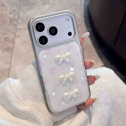 3D Bow Floral iPhone Case – Pearl White