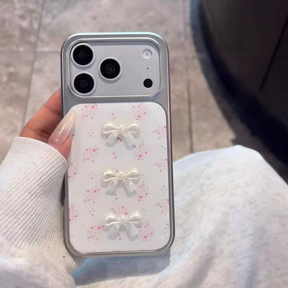 3D Bow Floral iPhone Case – Pearl White
