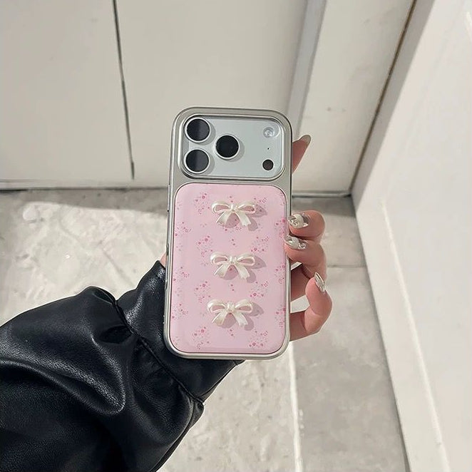 3D Pearl Bow iPhone Case – Pink Floral