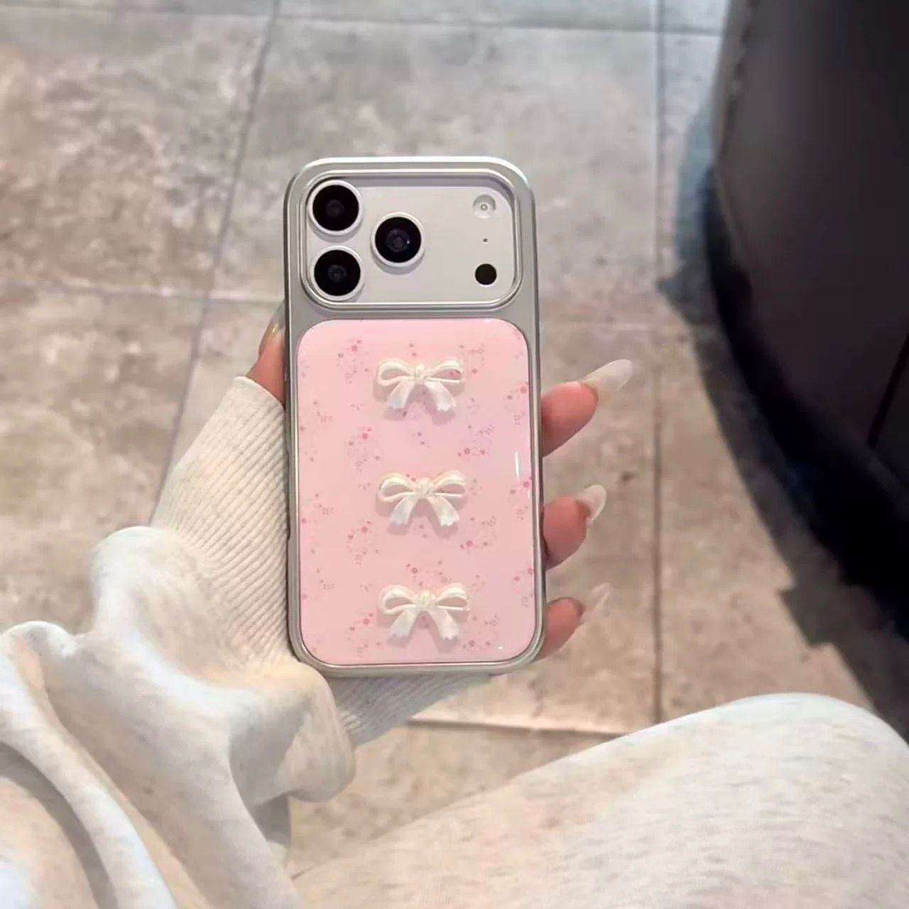 3D Pearl Bow iPhone Case – Pink Floral