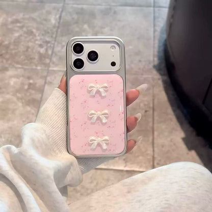 3D Pearl Bow iPhone Case – Pink Floral