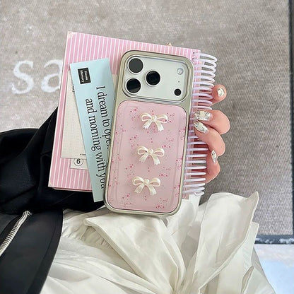3D Pearl Bow iPhone Case – Pink Floral