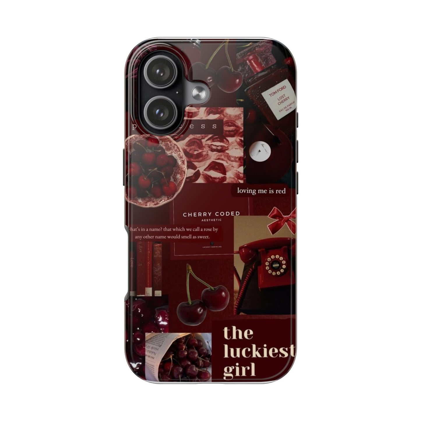 Cherry Coded Aesthetic iPhone Case – 'The Luckiest Girl'