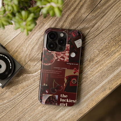Cherry Coded Aesthetic iPhone Case – 'The Luckiest Girl'