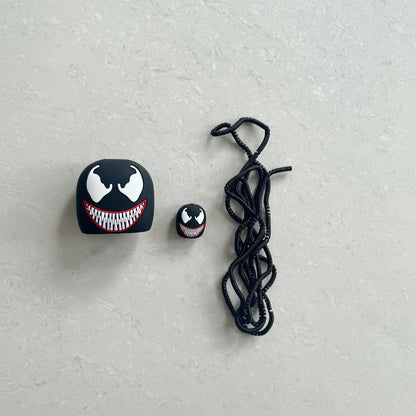 Venom silicone charger cover set with cable protector and black coil winder on white background