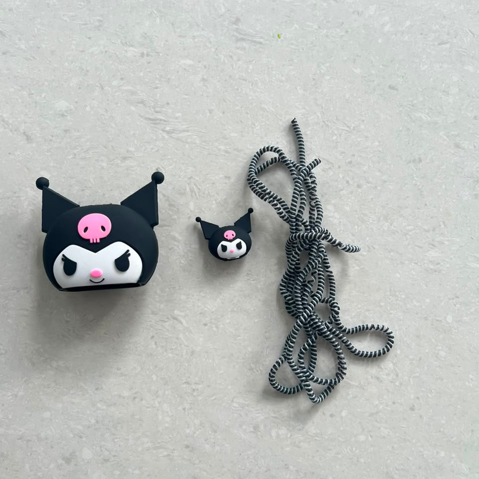 Kuromi charger cover and cable protector set components