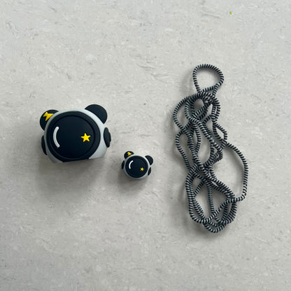 Cute panda face charger cover, cable protector and cable winder flat lay