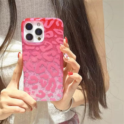 Pink leopard glitter iPhone case next to Instagram post mockup