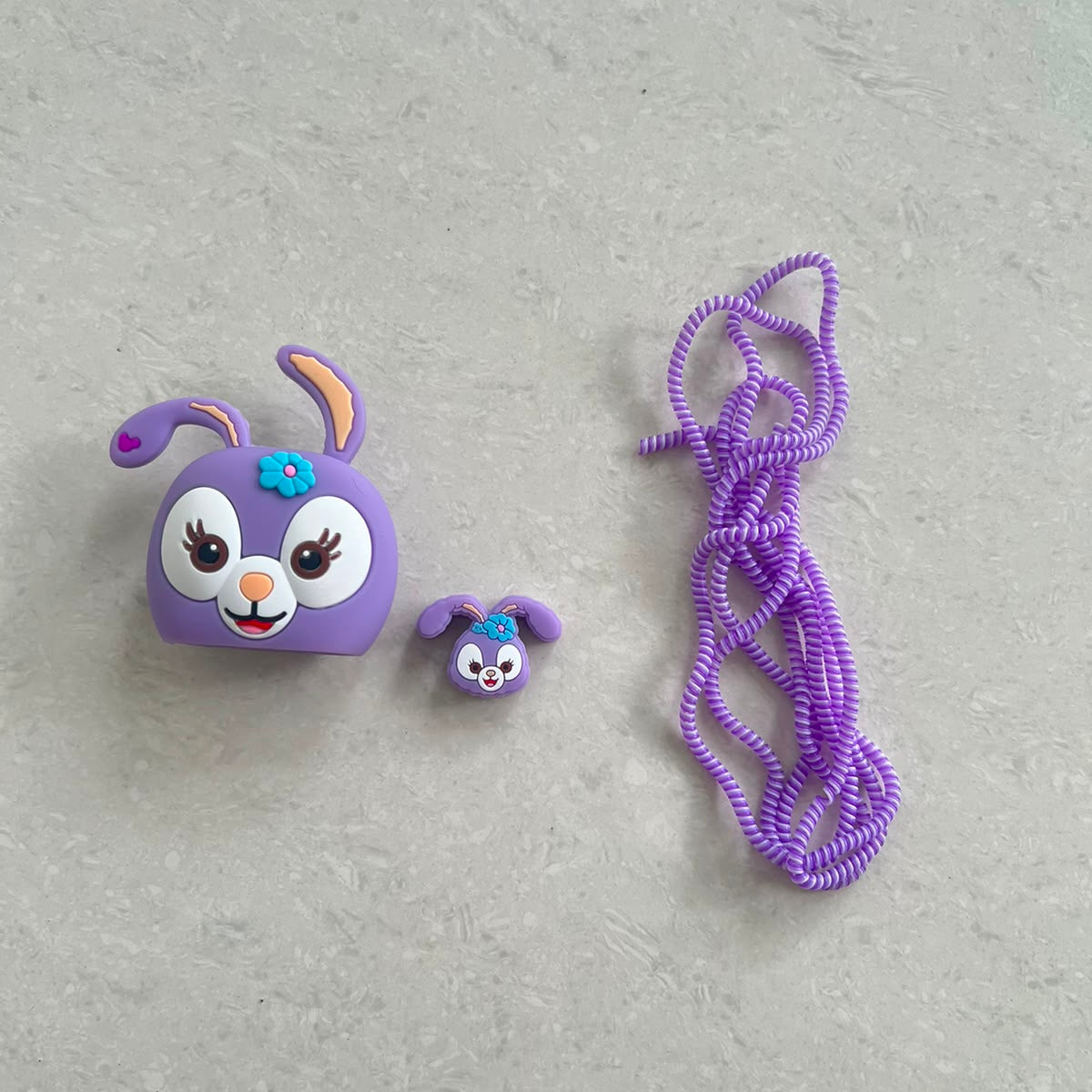 StellaLou Bunny iPhone Charger Adapter Cover and Cable Protector Set – Purple Silicone Skin