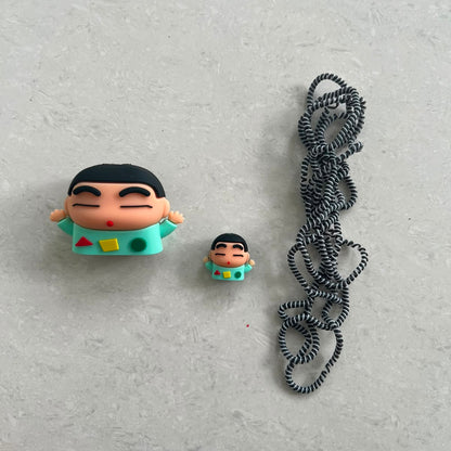 Cartoon Boy Charger Cover Mini Cable Bite and Black White Coil Winder flat lay – iPouch