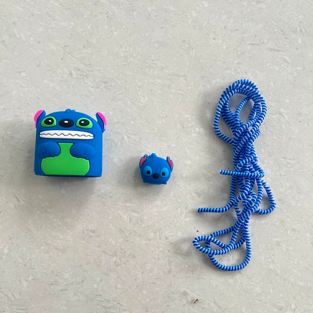 Blue Monster iPhone Charger Adapter Cover with Mini Cable Bite and Blue White Coil Winder – iPouch