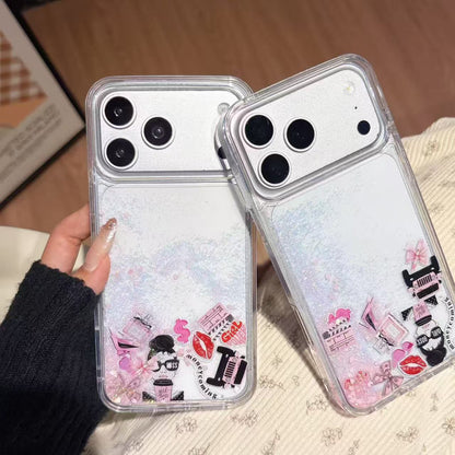 Girl Boss Money Coming glitter quicksand iPhone case held in hand - front view