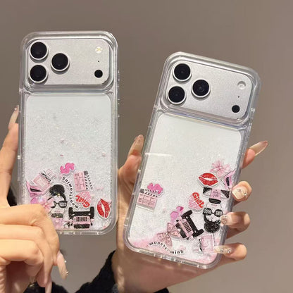 Girl Boss glitter case held in hand showing card slot and camera cutout