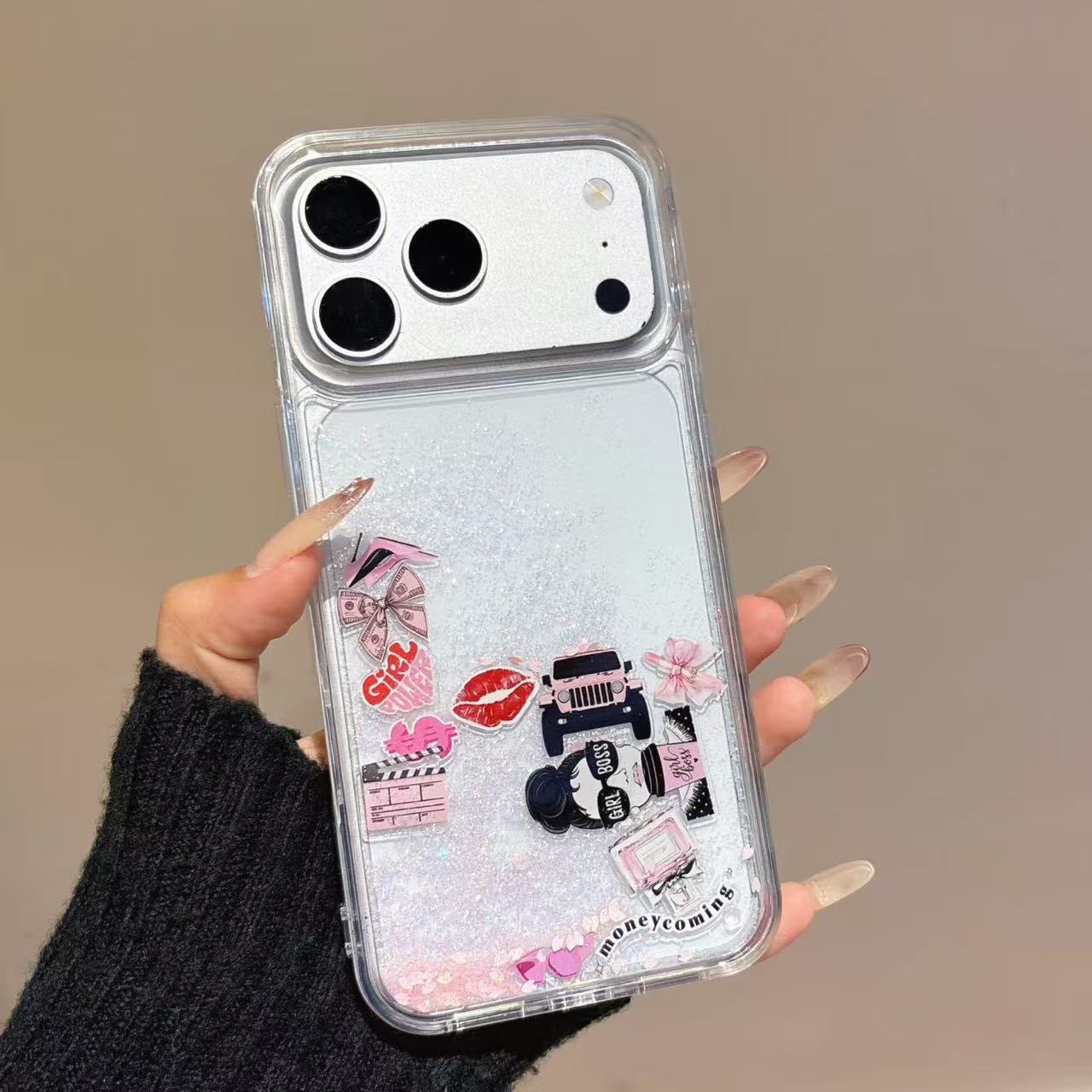 Two Girl Boss glitter iPhone cases side by side comparison