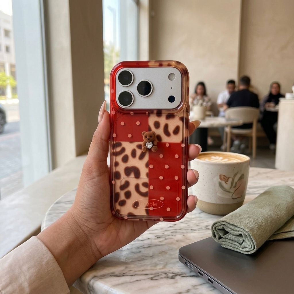 Leopard & Polka Dot iPhone Case with 3D Teddy Bear
