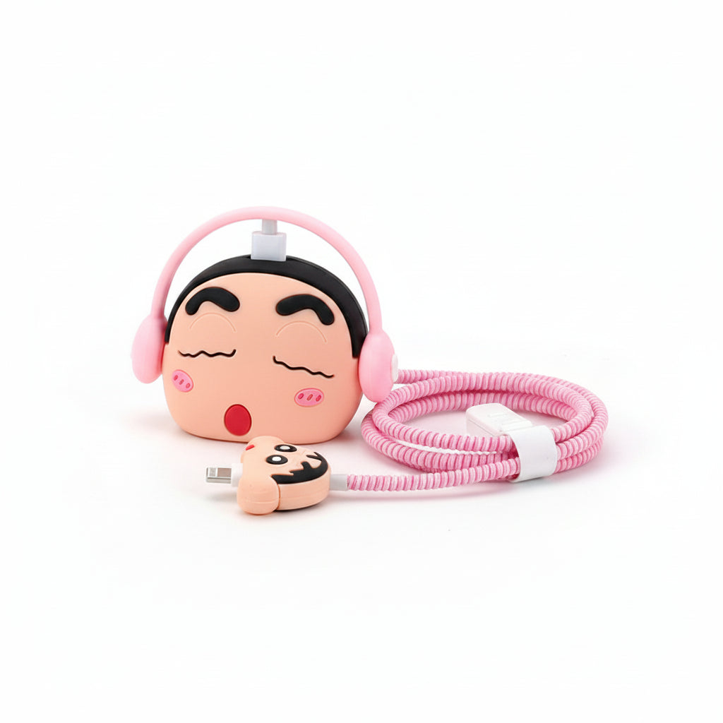 Headphone Boy iPhone Charger Adapter Cover and Cable Protector Set – Pink Silicone Skin