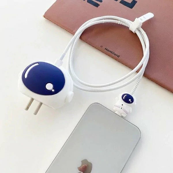 Astronaut iPhone 18W / 20W Charger Adapter Cover & Cable Protector Set – Navy Blue Cute Silicone Skin