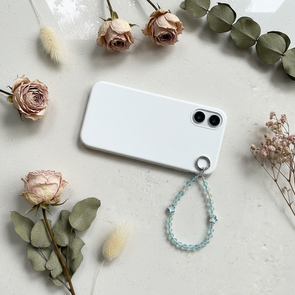 Aqua Crystal Star Charm - Marble and Flowers Lifestyle Shot