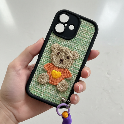 Green Teddy Bear iPhone Case lifestyle in-hand close-up