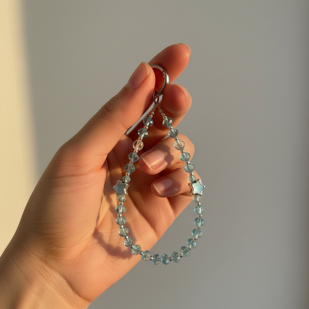 Aqua Crystal Star Charm - Golden Hour Hand Lifestyle Shot