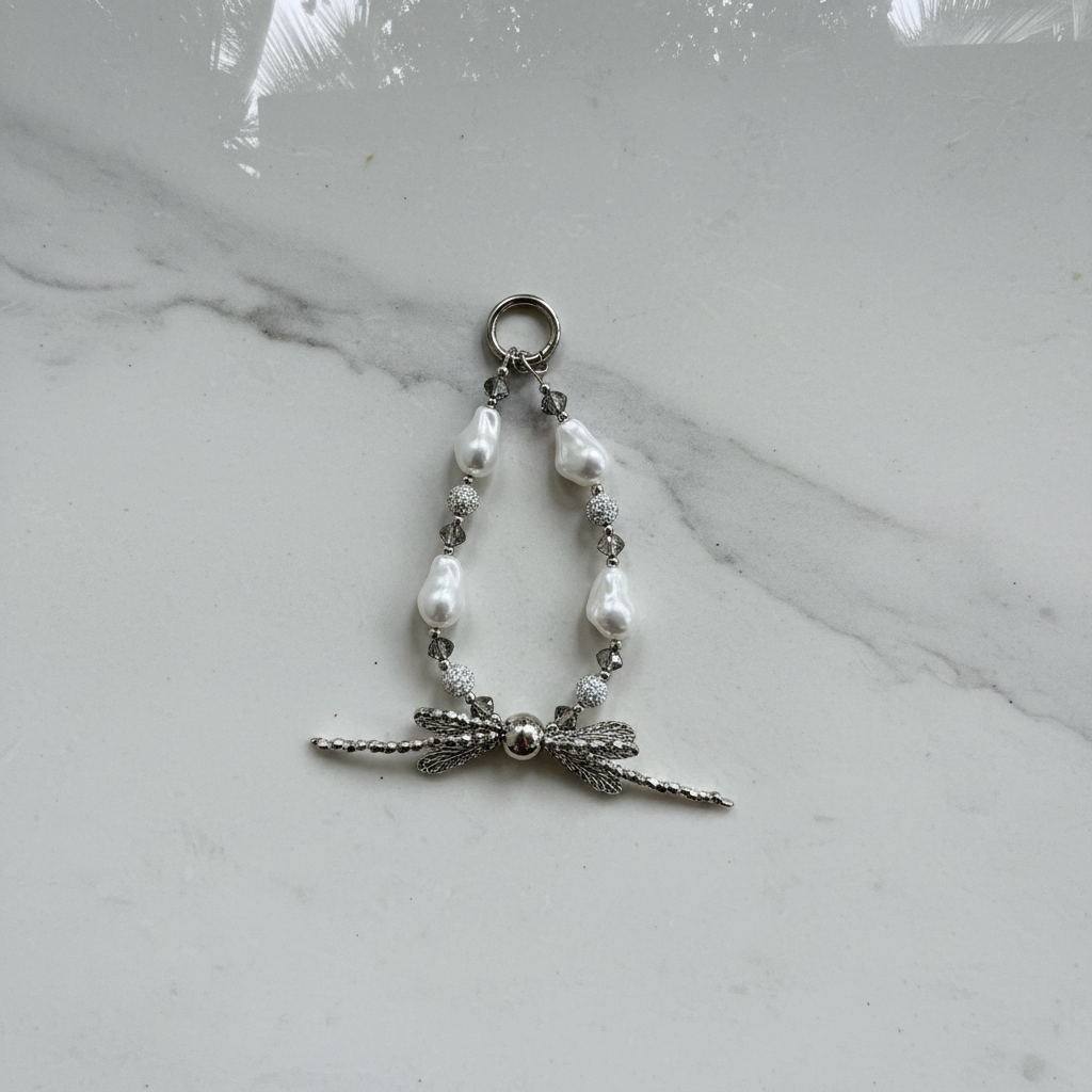 Baroque Pearl Dragonfly Charm - Overhead Flat Lay Studio Shot