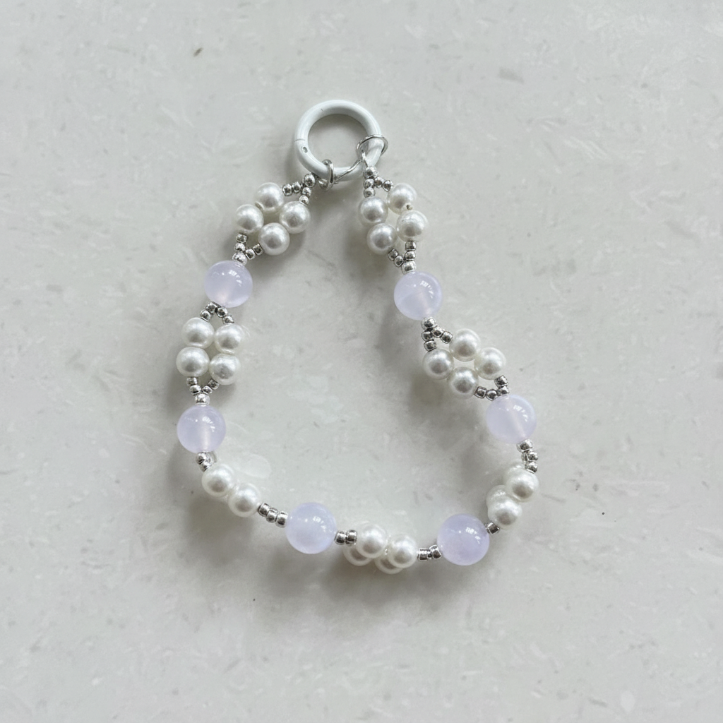 Pearl Moonstone Phone Charm - Macro Bead Detail Close Up