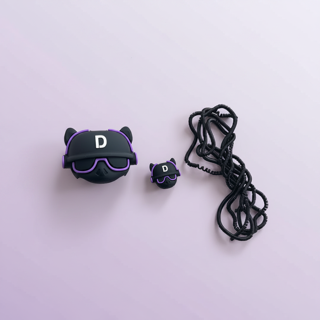 DJ Character Phone Charm flat lay top-down view on white marble