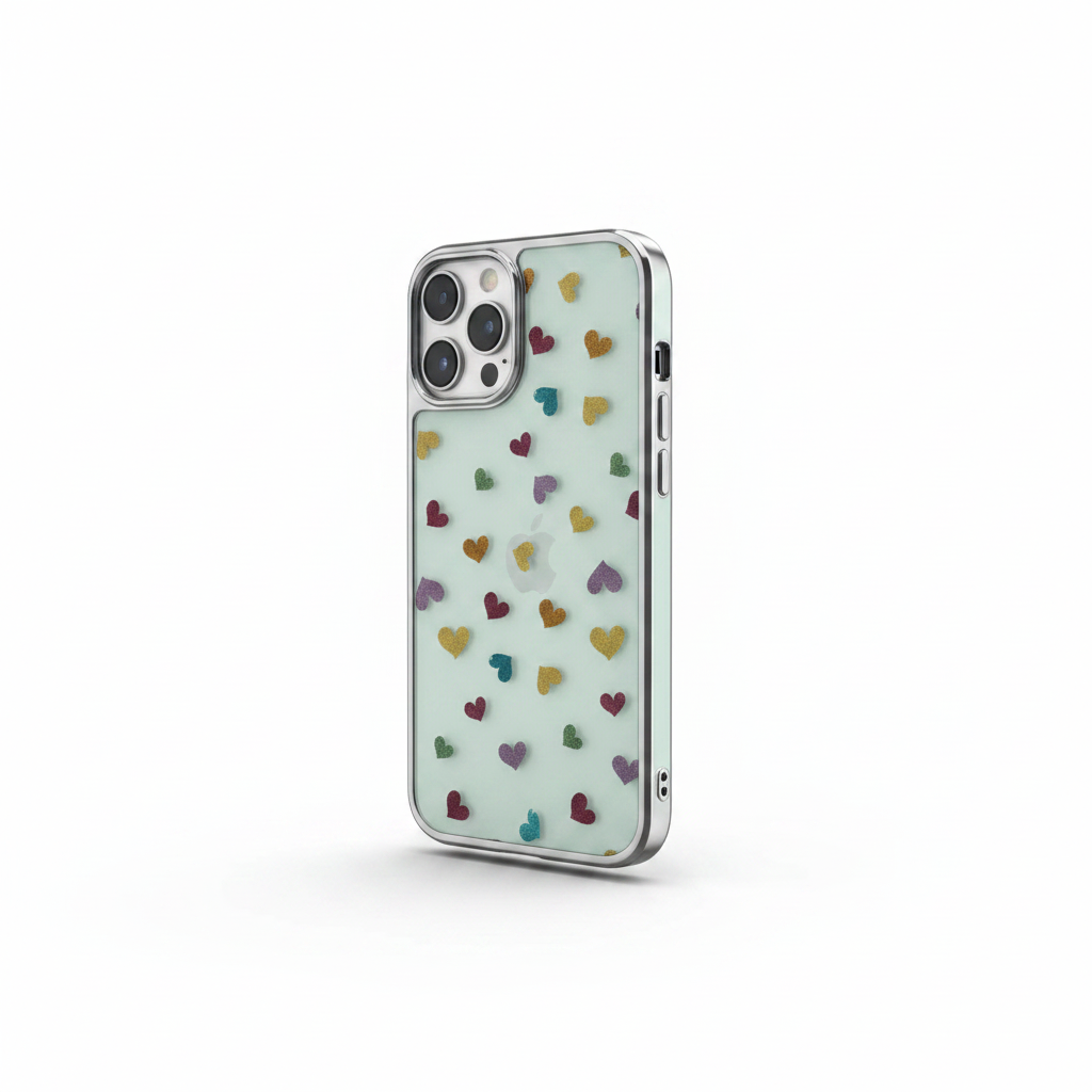 Confetti Hearts Case on iPhone 16 Plus 3/4 angle