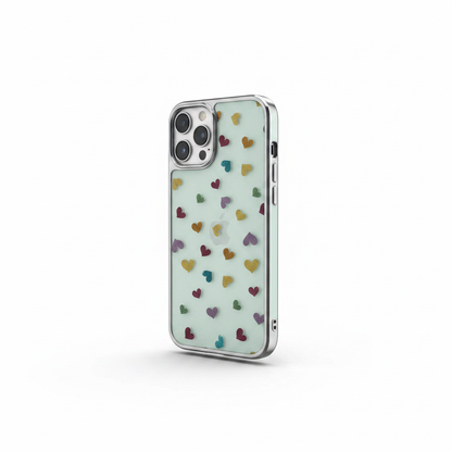 Confetti Hearts Case on iPhone 16 Plus 3/4 angle