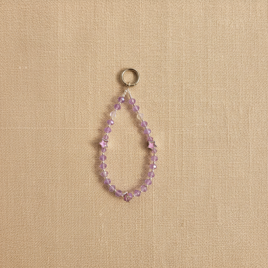 Lavender Crystal Star Charm - Beige Linen Flat Lay Studio Shot