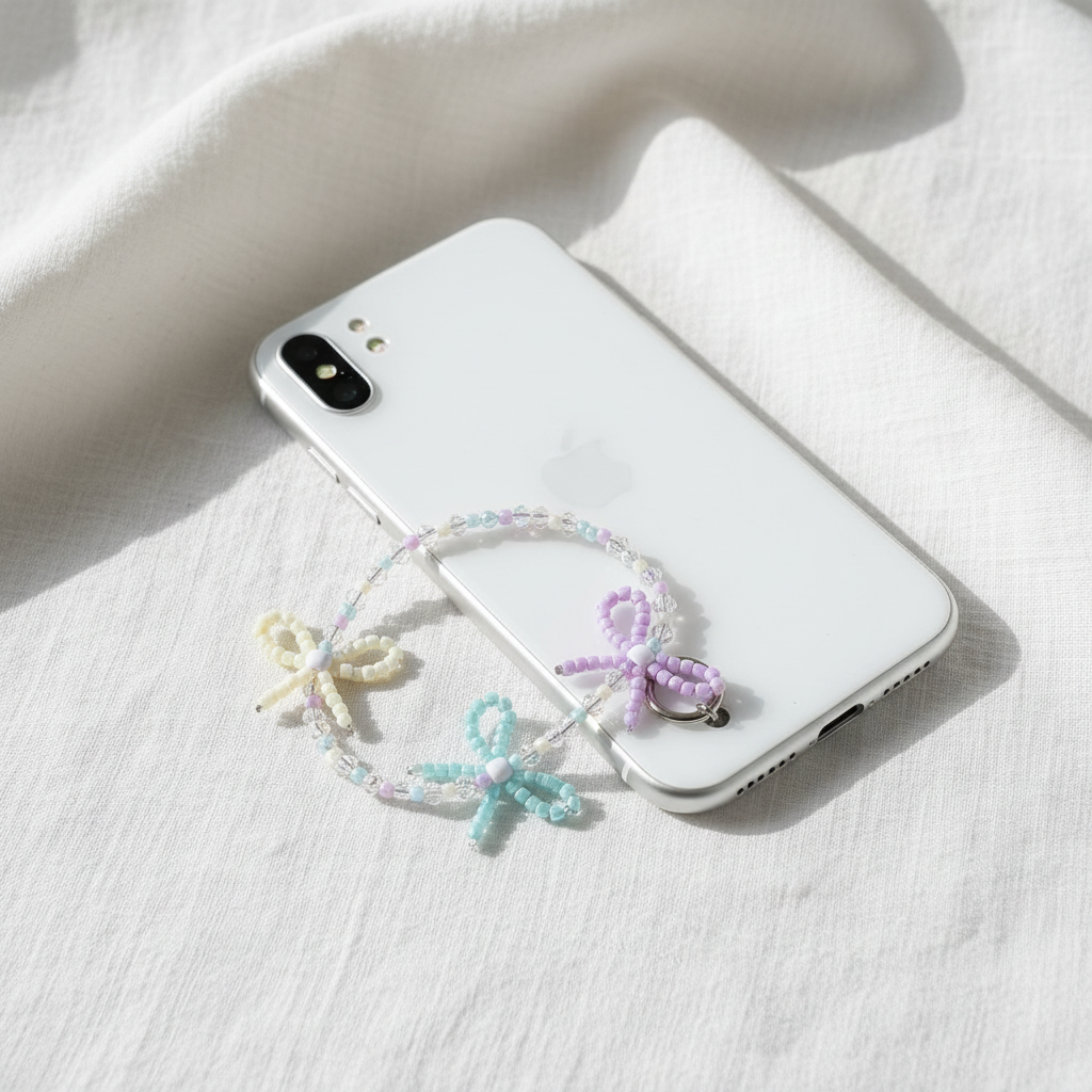 Pastel Dragonfly Phone Charm - Lifestyle Shot on White iPhone
