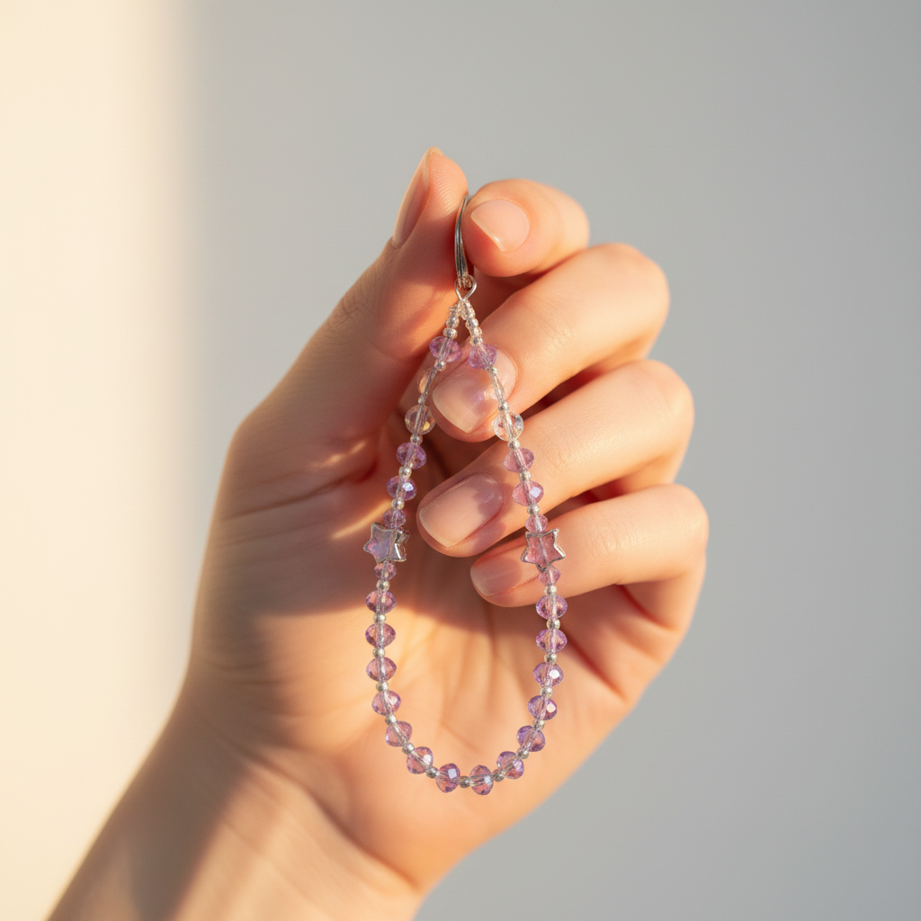 Lavender Crystal Star Charm - Golden Hour Hand Lifestyle Shot
