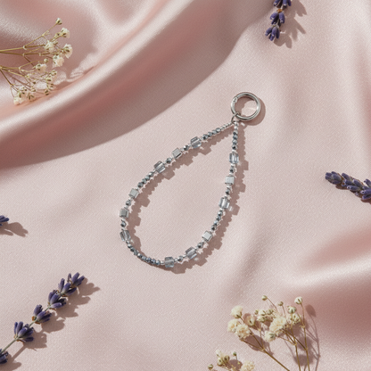 Silver Beaded Phone Charm - Blush Silk 45 Degree Shot