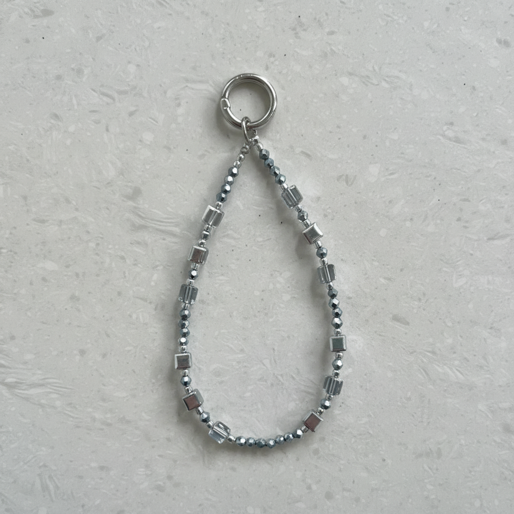 Silver Beaded Phone Charm - Macro Bead Detail Close Up