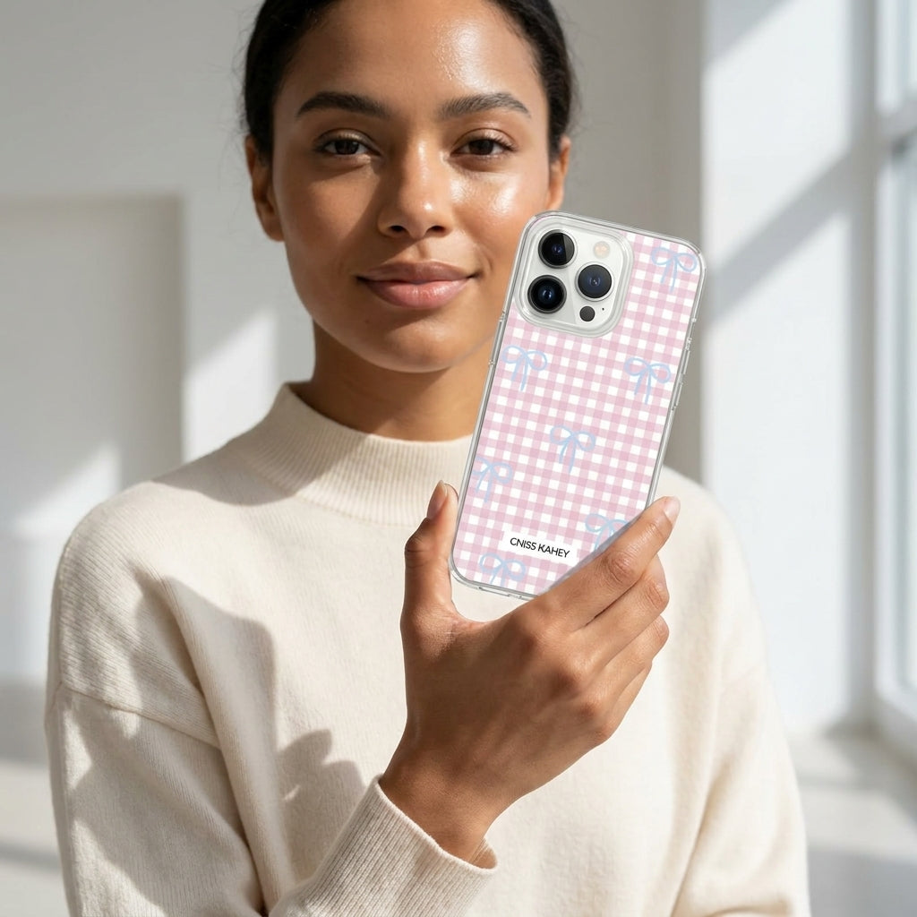Pink Gingham Bow iPhone Case – Soft Coquette Style