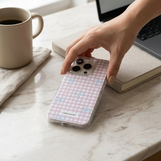 Pink Gingham Bow iPhone Case – Soft Coquette Style