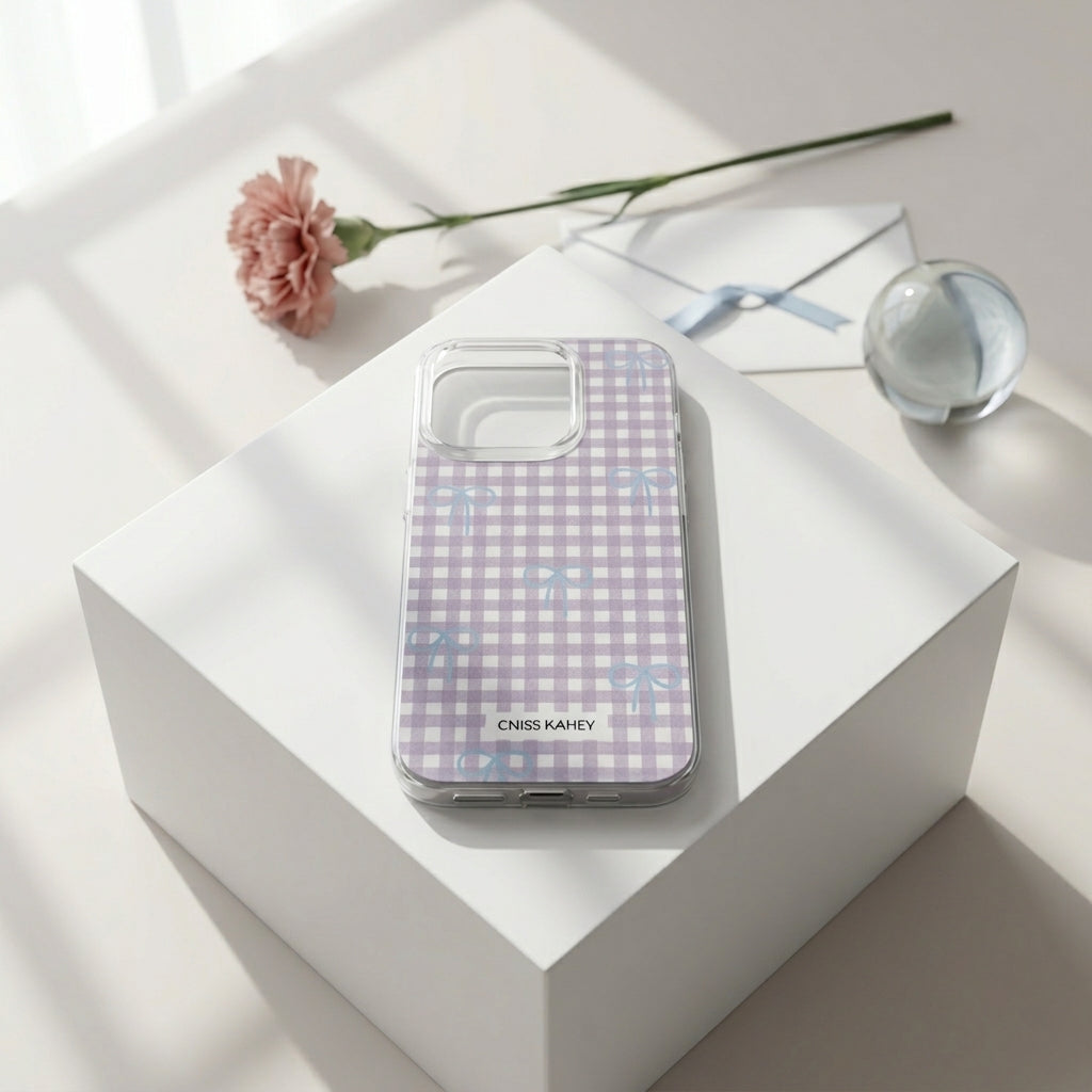 Pink Gingham Bow iPhone Case – Soft Coquette Style