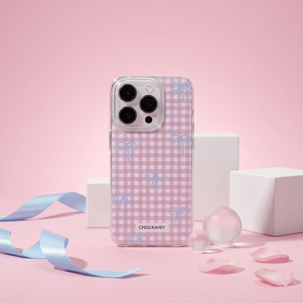 Pink Gingham Bow iPhone Case – Soft Coquette Style