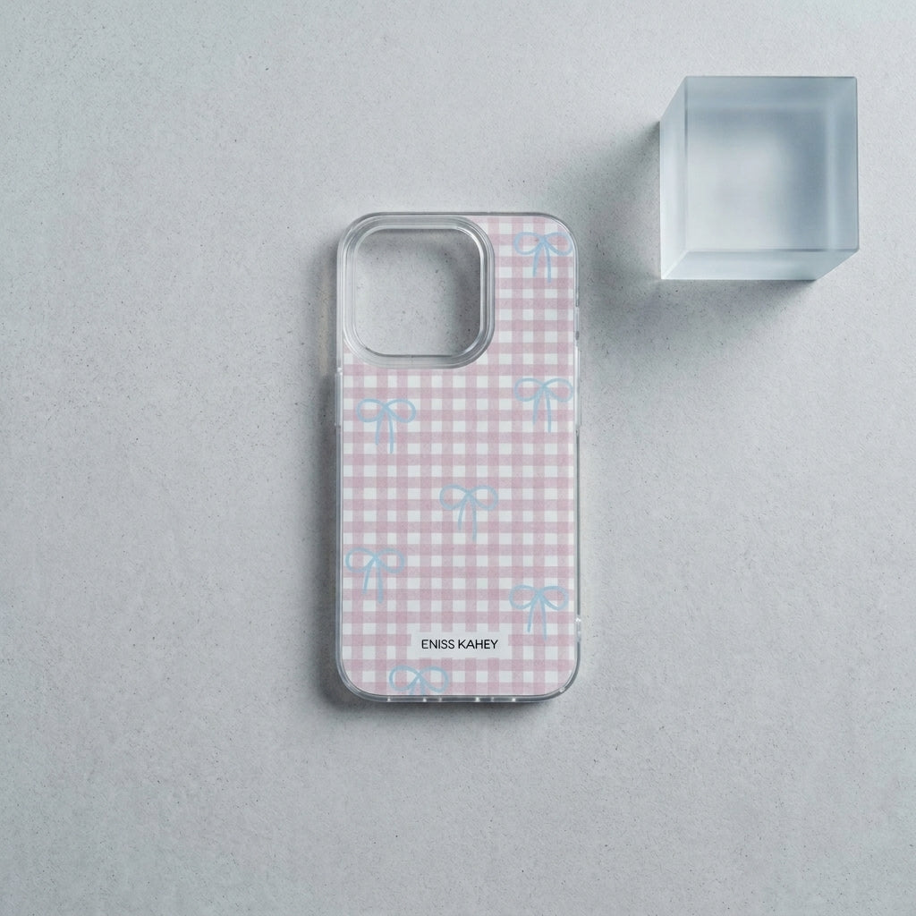 Pink Gingham Bow iPhone Case – Soft Coquette Style